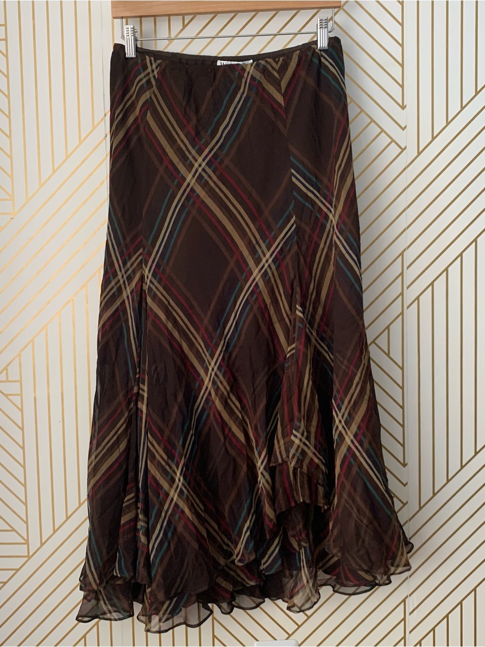 Winter Silks 100% Silk bias cut plaid tartan gypsy boho Renfair Flowy midi skirt - Picture 2 of 13